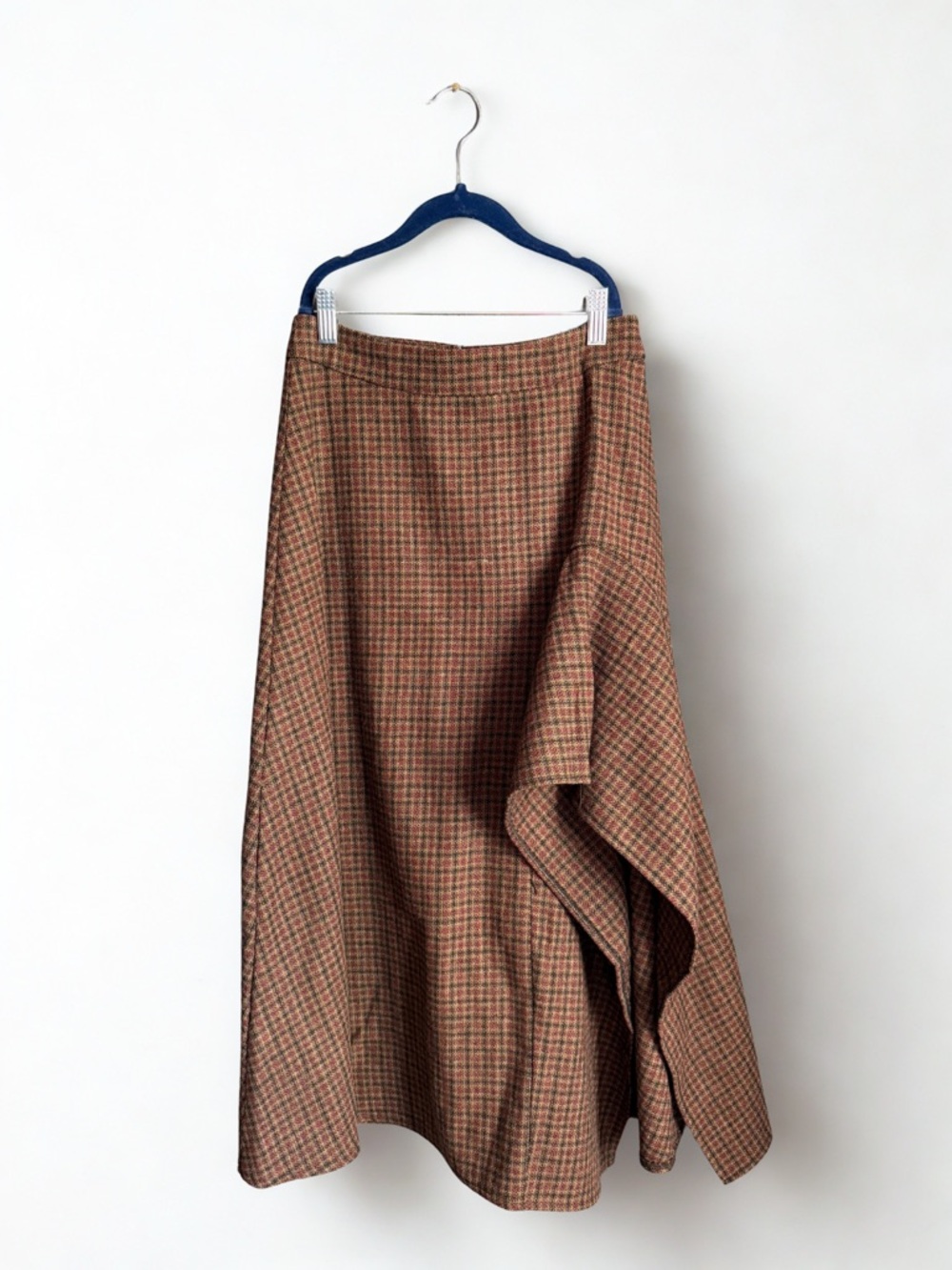 Joyfolie Asymmetrical Brown Plaid Midi Skirt